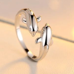 🌟 Double Dolphin Adjustable Ring